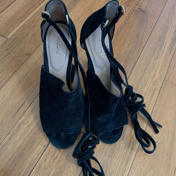 Aldo - size 7 black heels with ankle ties/straps - Picture 2 of 3